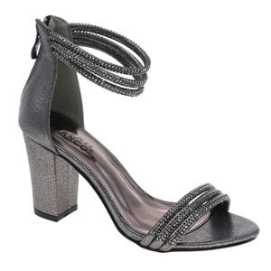 Gunmetal Gray Heel Rhinestone Sandal- Size 8